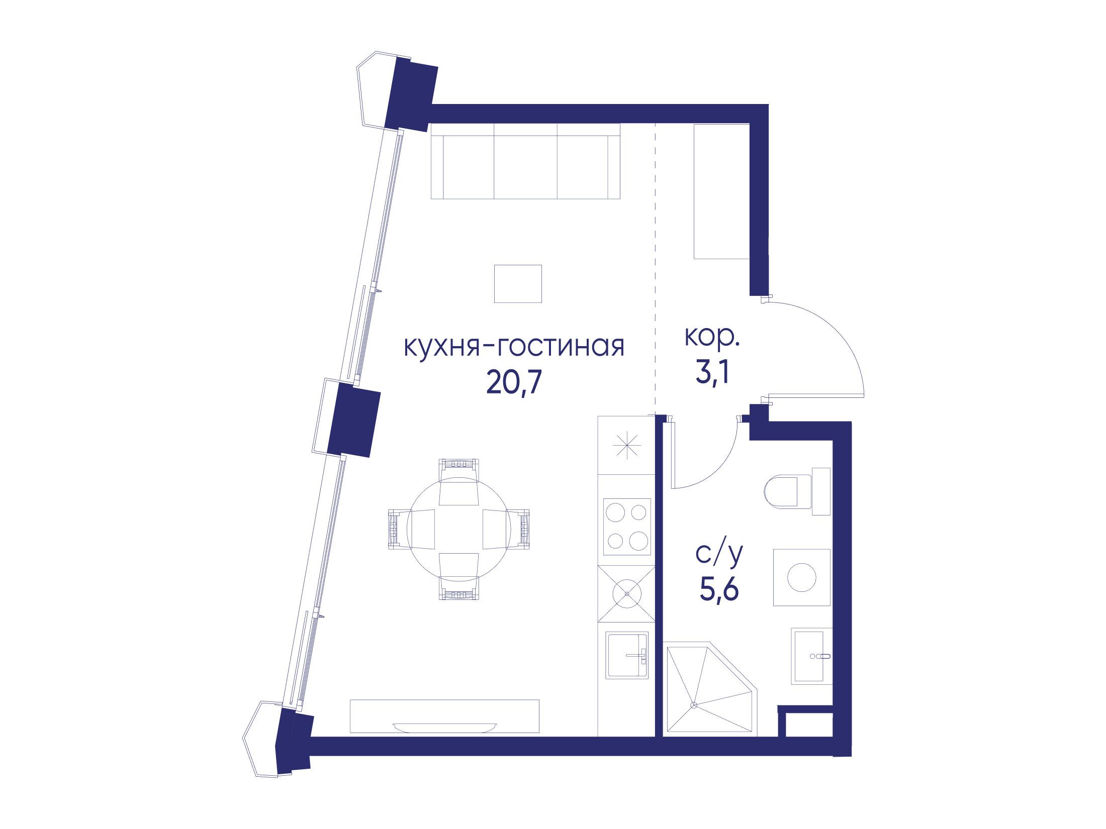 Планировка: Студия 29.40 м² в новостройке Остров