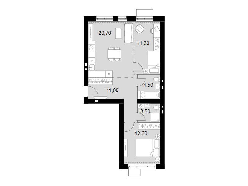 Планировка: 3-комн. квартира 63.30 м² в новостройке Апрелевка Клаб
