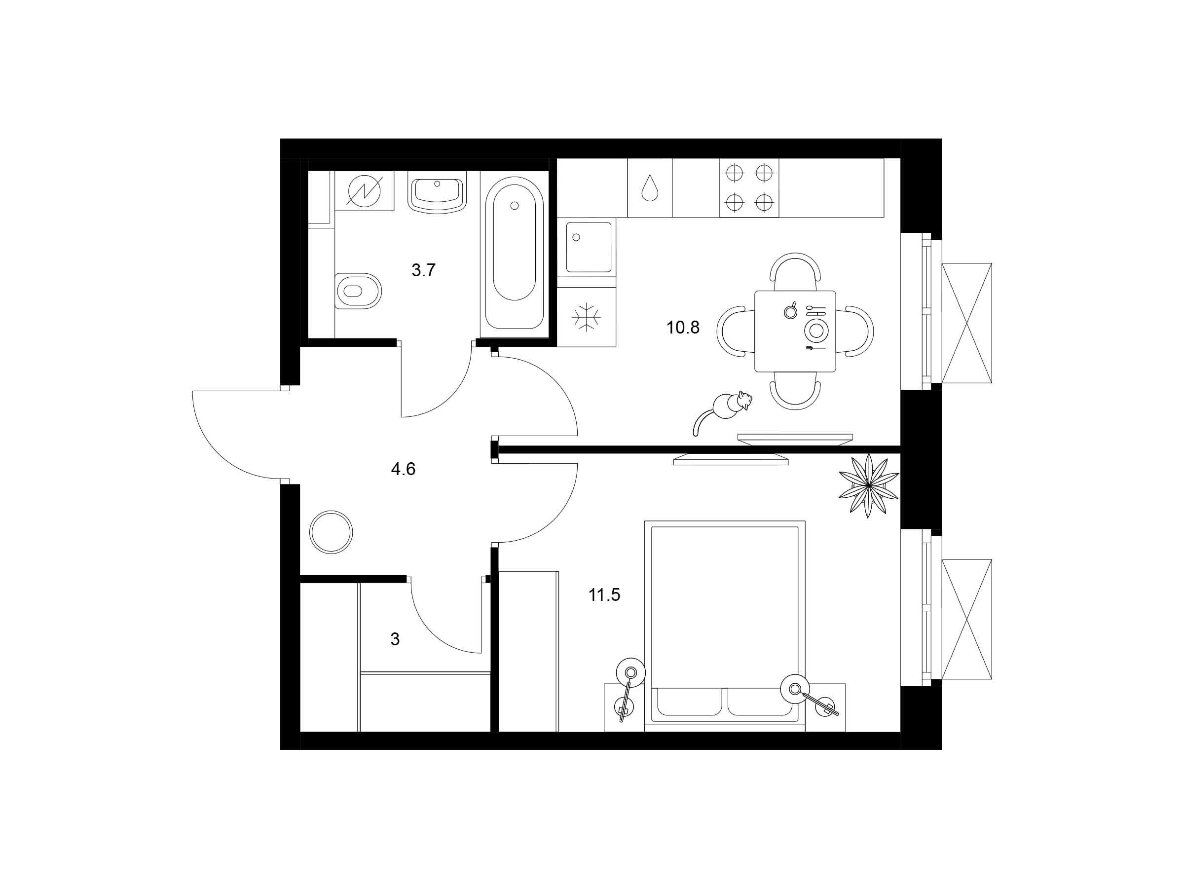 Планировка: 1-комн. квартира 33.60 м² в новостройке Люблинский парк