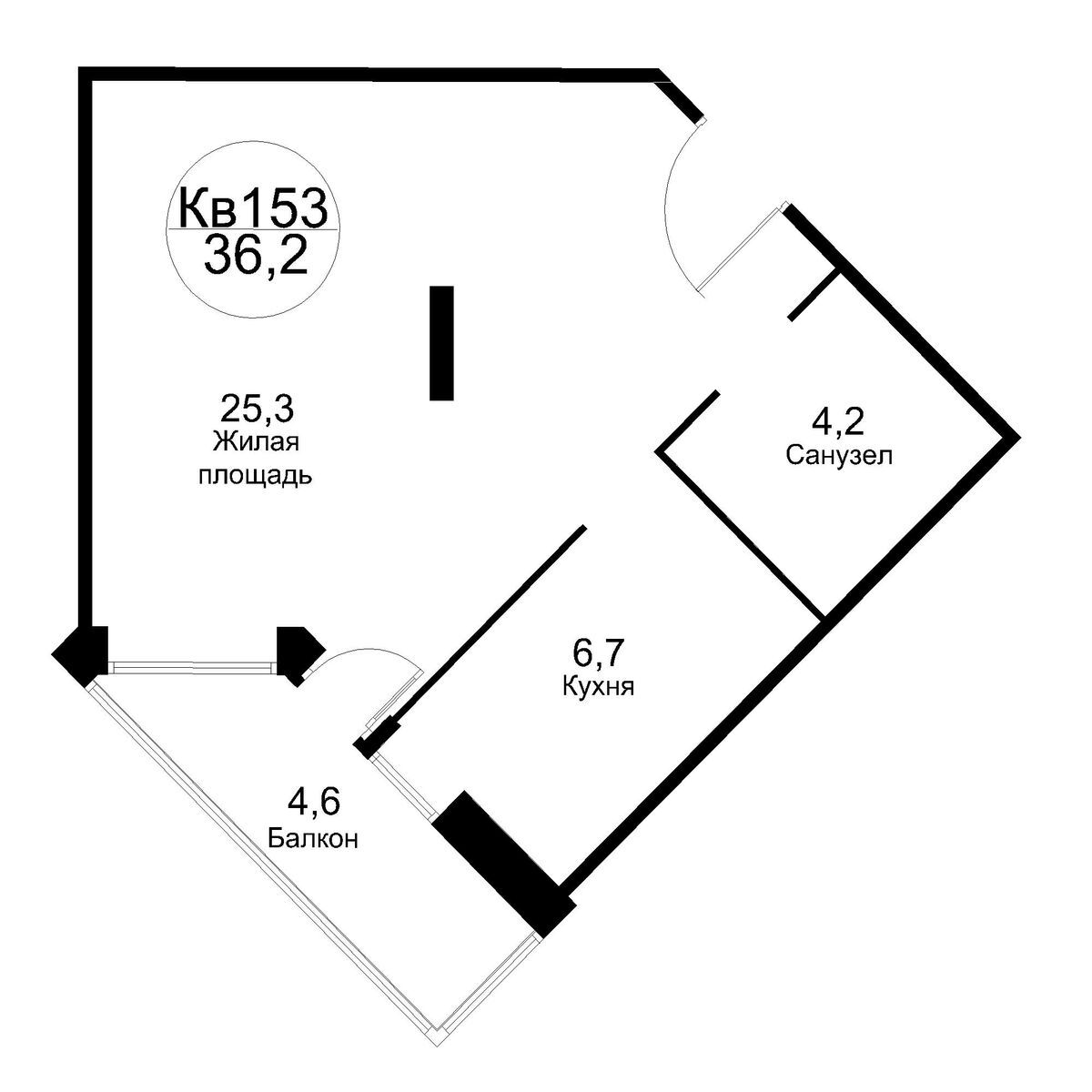 Планировка: 1-комн. квартира 40.80 м² в новостройке Москворецкий