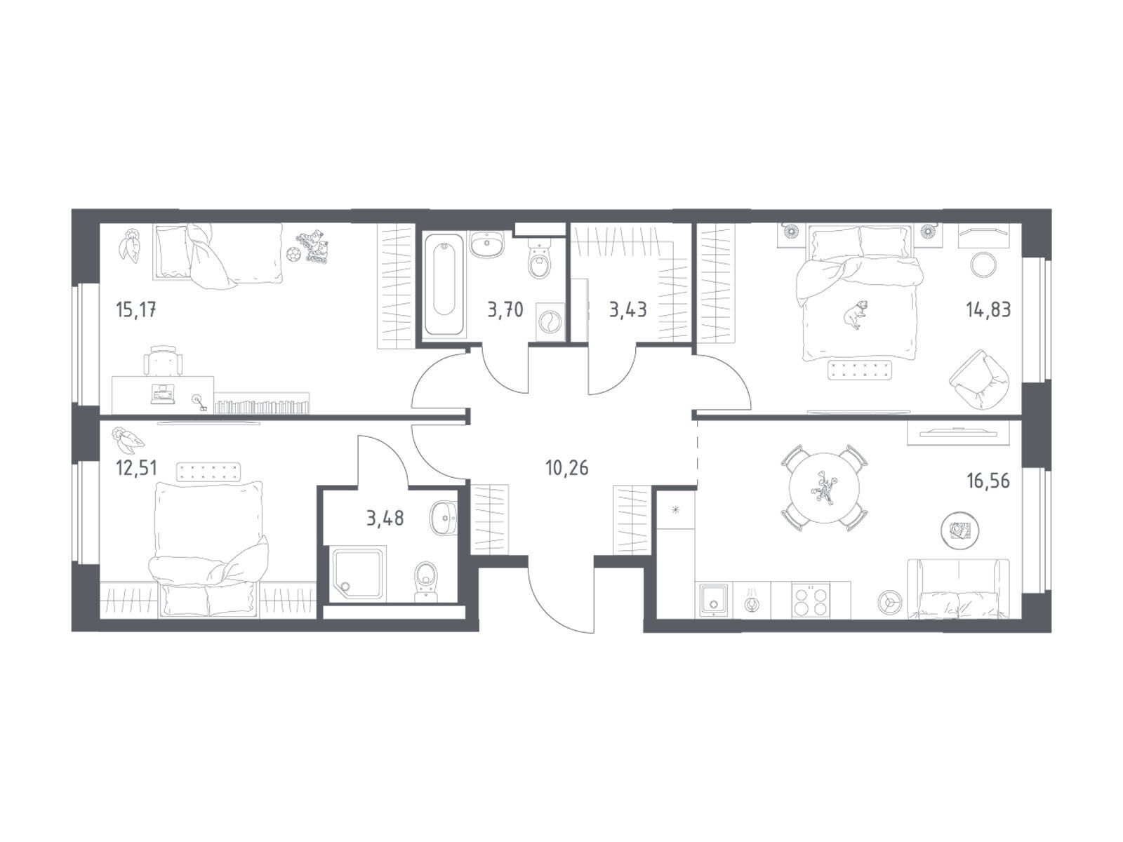 Планировка: 3-комн. квартира 79.94 м² в новостройке Большое Юрлово