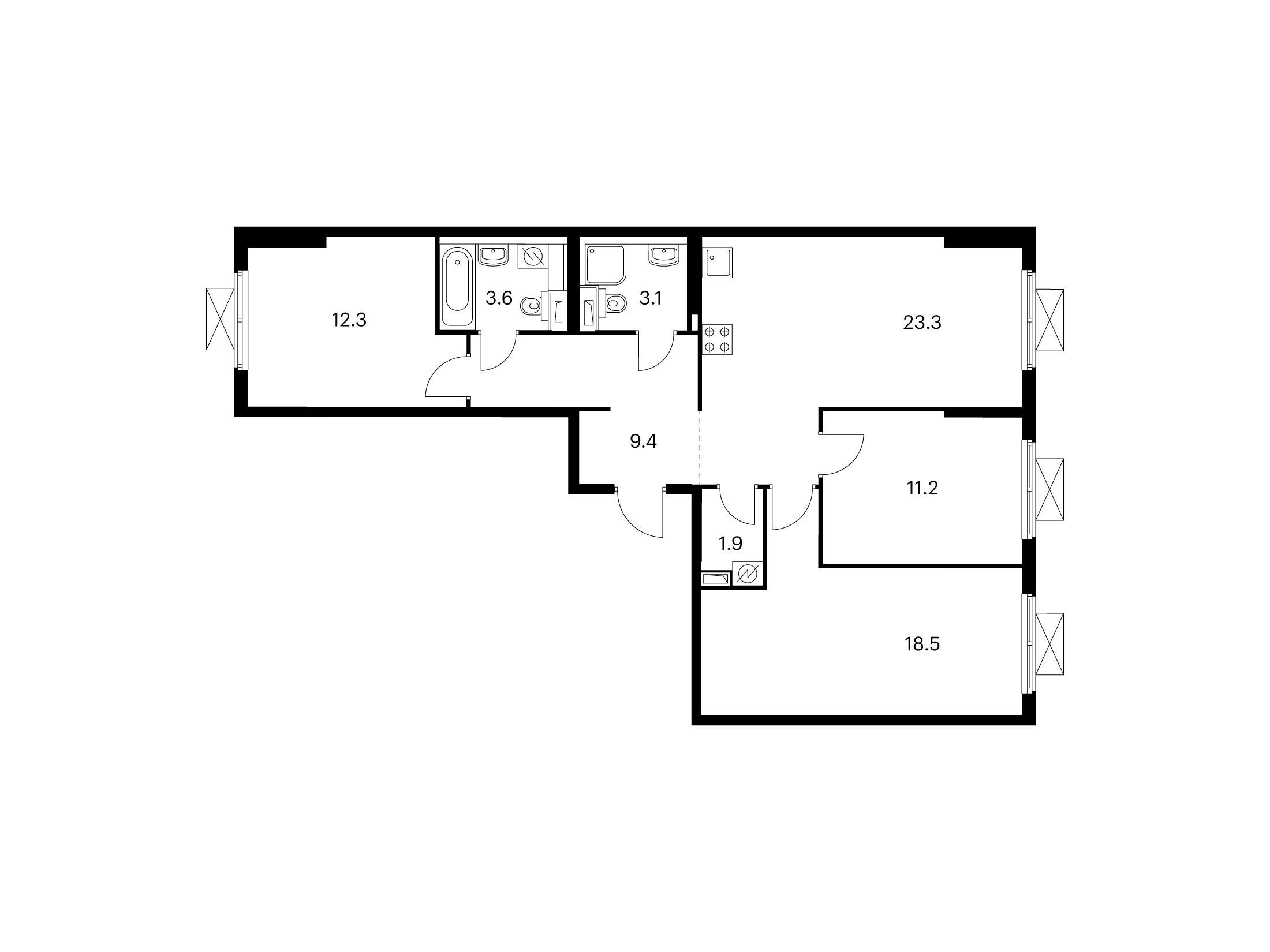 Планировка: 3-комн. квартира 83.30 м² в новостройке ЖК Большая Академическая 85