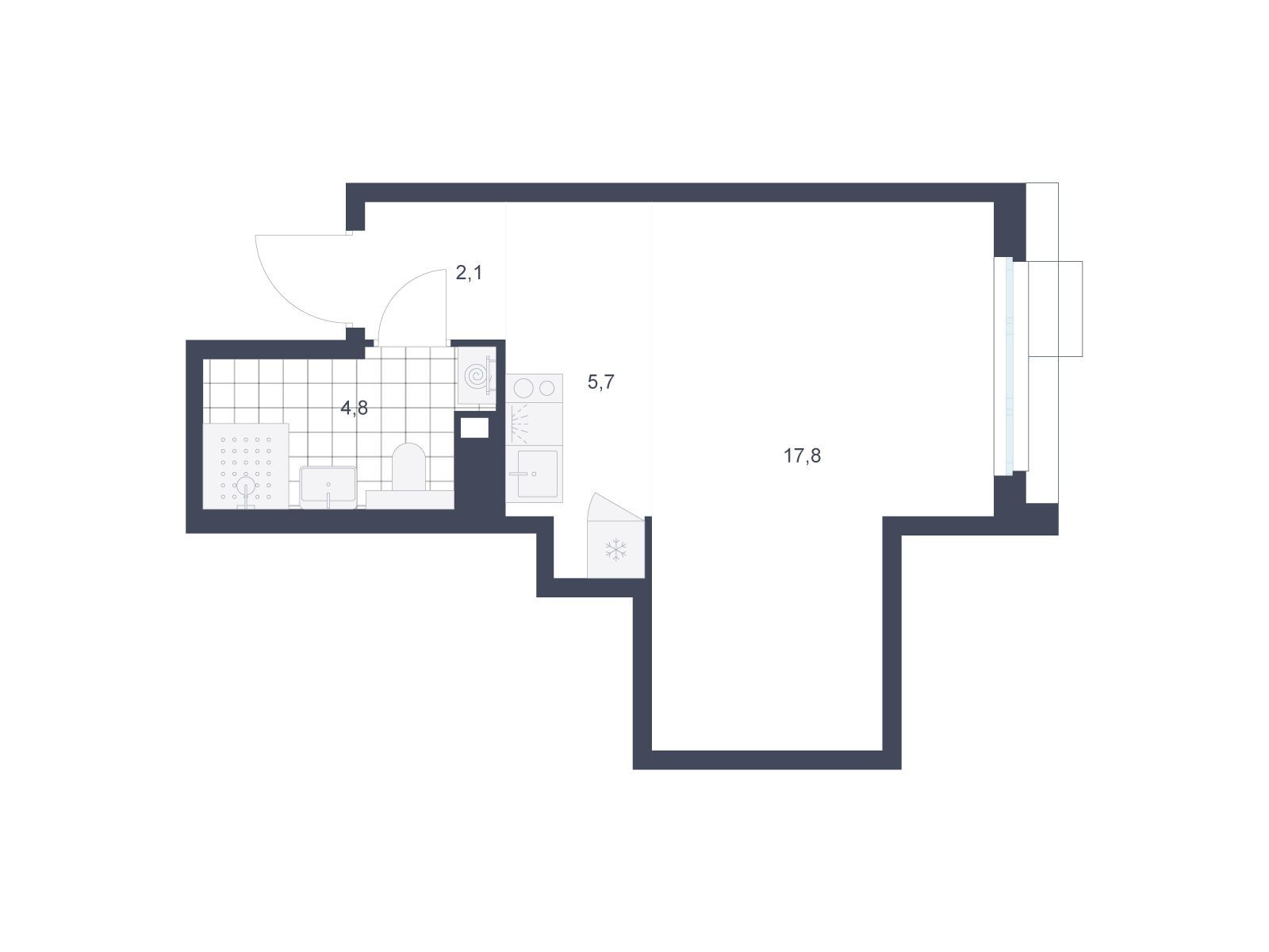 Планировка: Студия 30.40 м² в новостройке Скандинавия