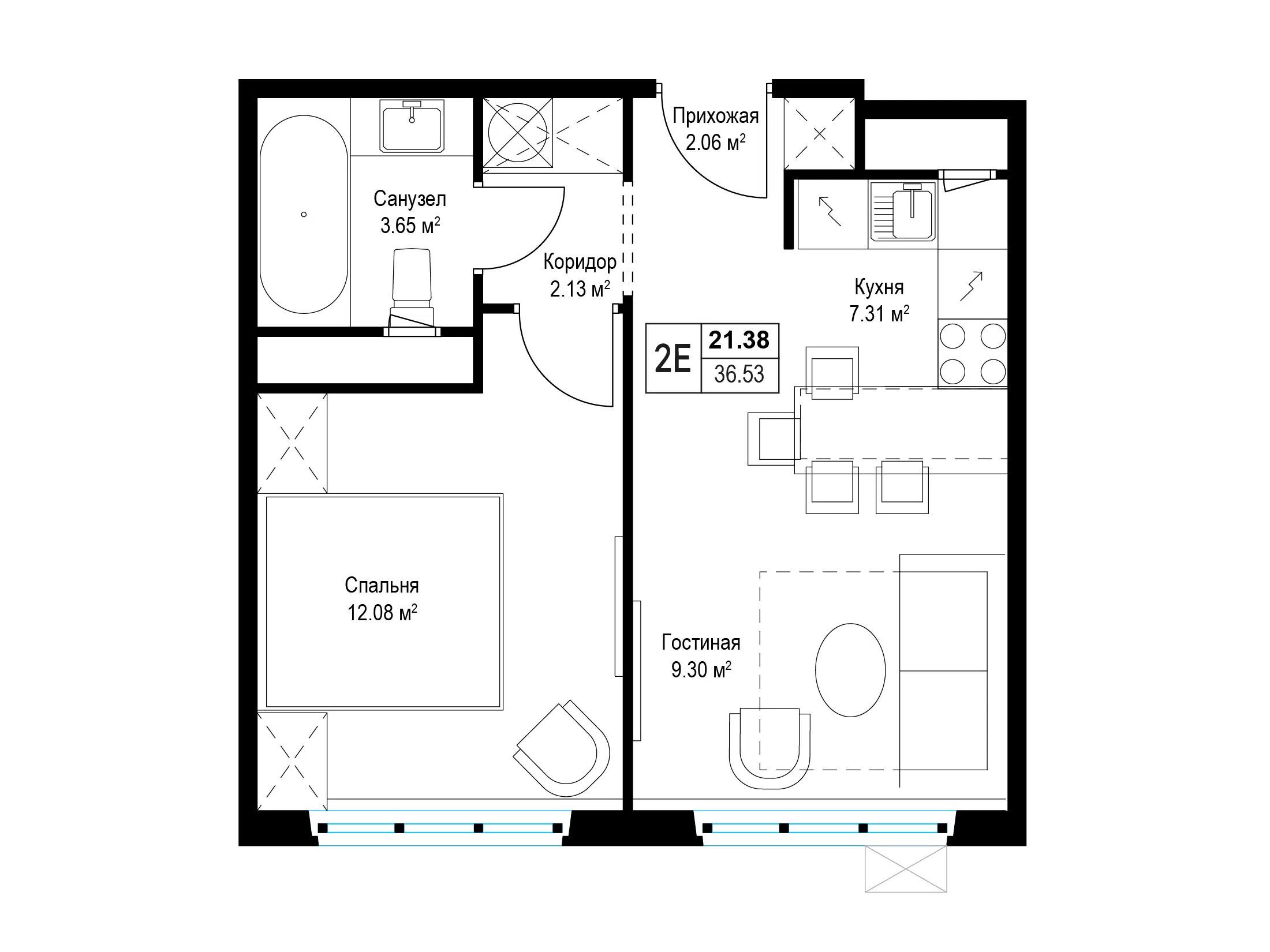Планировка: 1-комн. квартира 36.30 м² в новостройке У реки Эко Видное 2