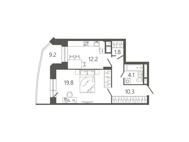 Планировка: 1-комн. квартира 51.00 м² в новостройке ЖК Мессиер 18