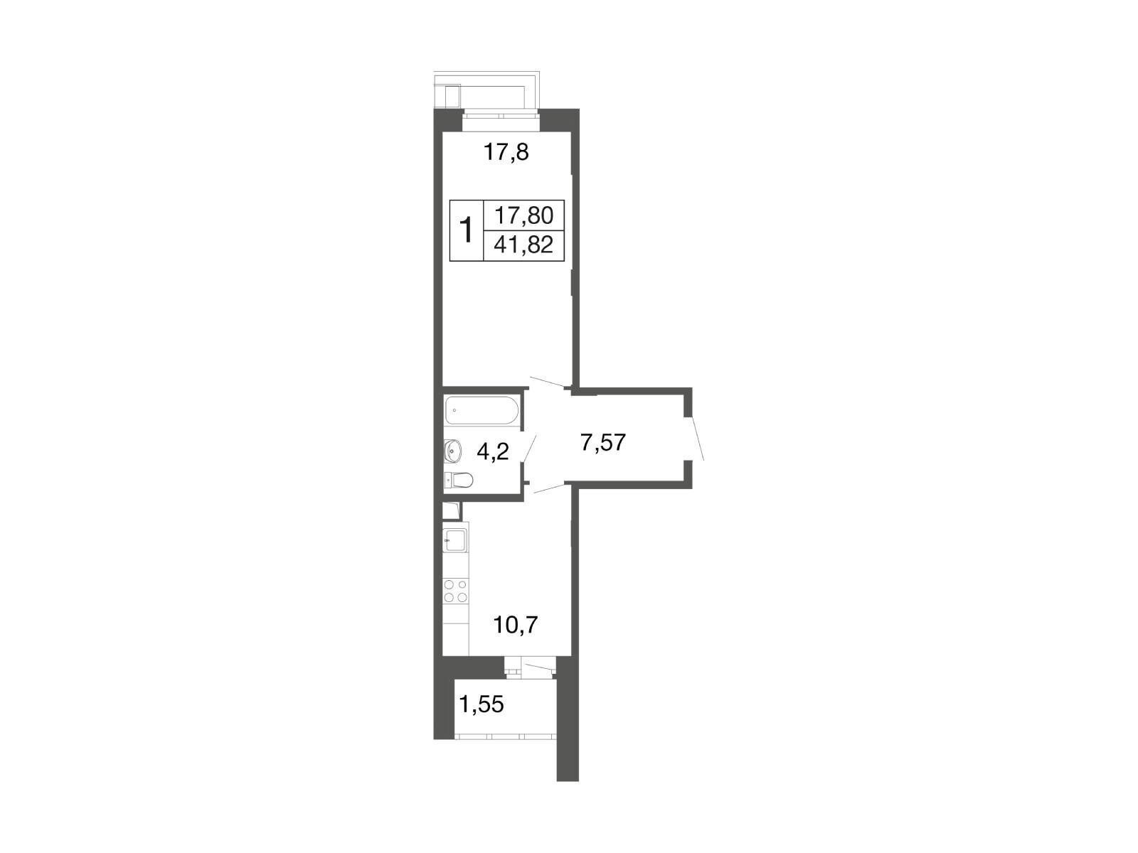 Планировка: 1-комн. квартира 40.20 м² в новостройке Времена года