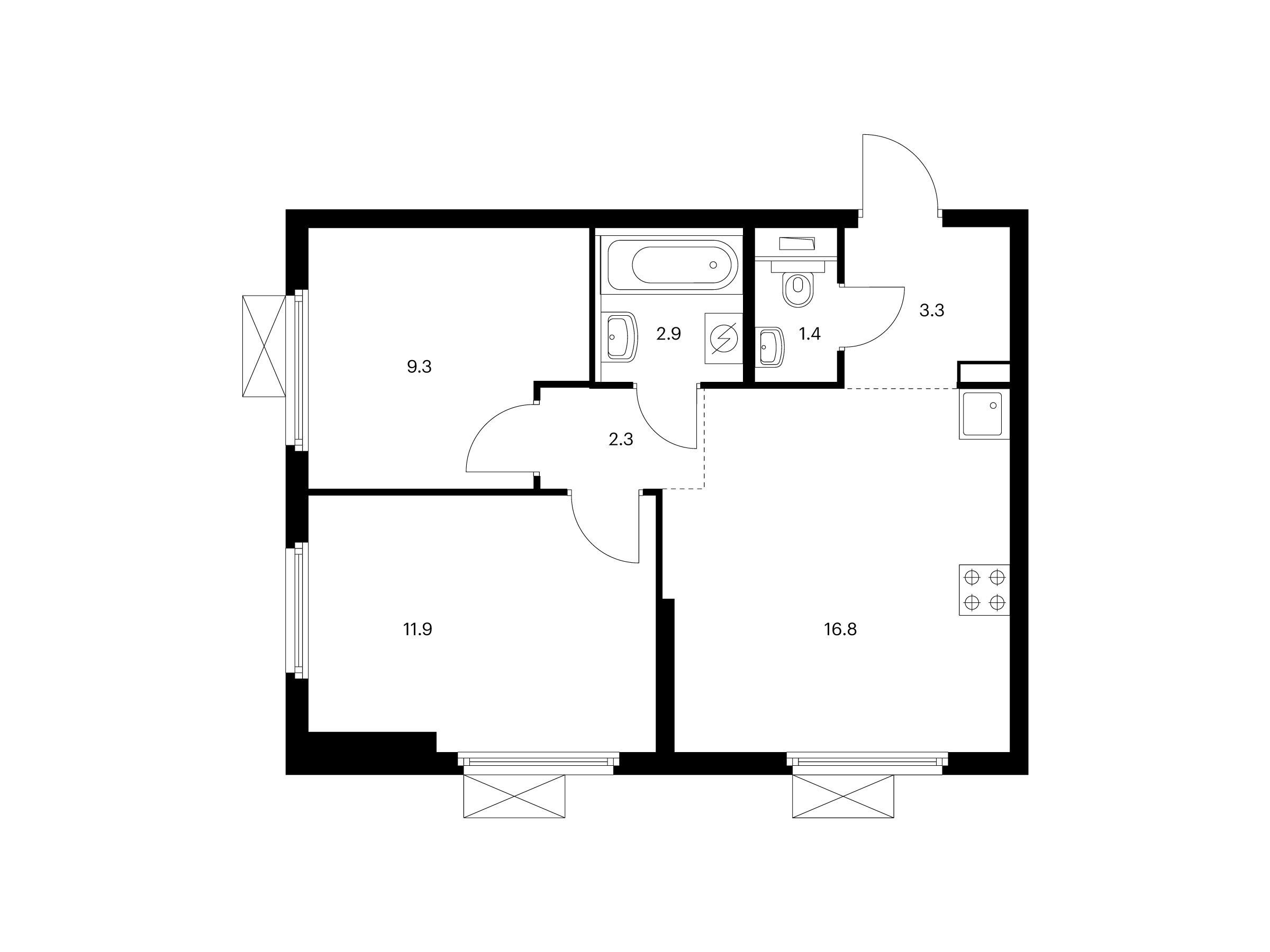 Планировка: 2-комн. квартира 47.90 м² в новостройке Первый Дубровский