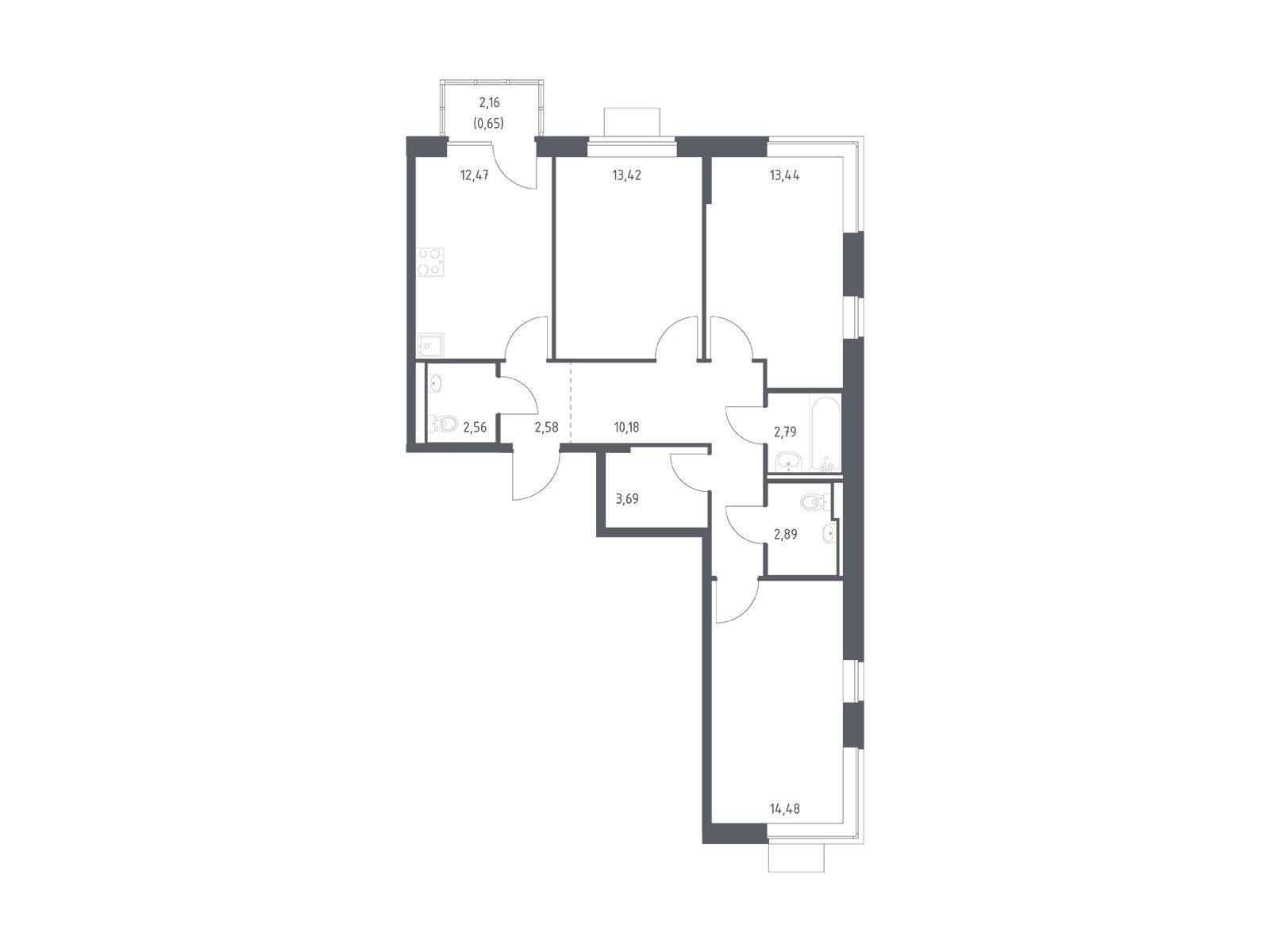 Планировка: 3-комн. квартира 79.15 м² в новостройке Подольские кварталы