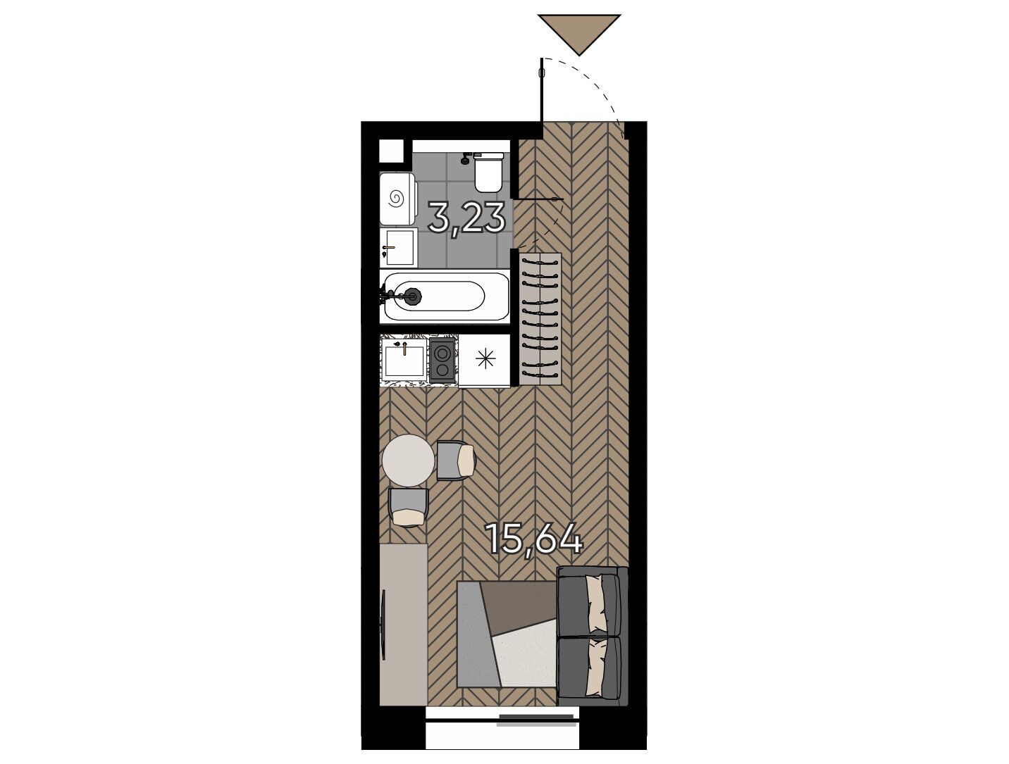 Планировка: Студия 19.40 м² в новостройке ЖК Зорге 9