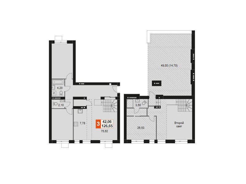 Планировка: 3-комн. квартира 126.65 м² в новостройке Мартемьяново Клаб