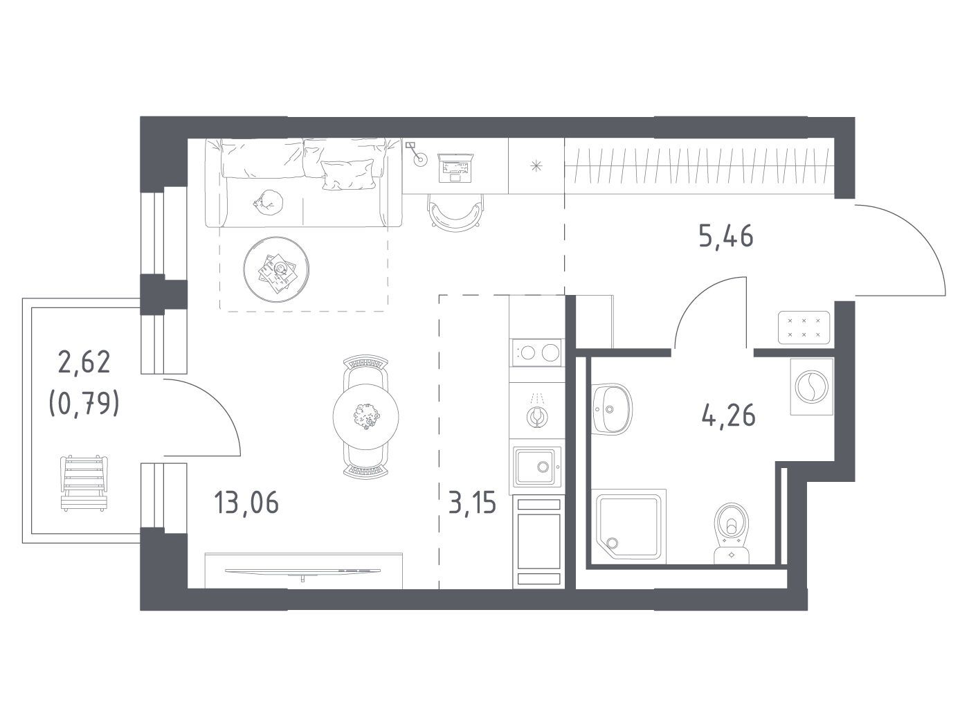 Планировка: Студия 26.72 м² в новостройке Новое Колпино
