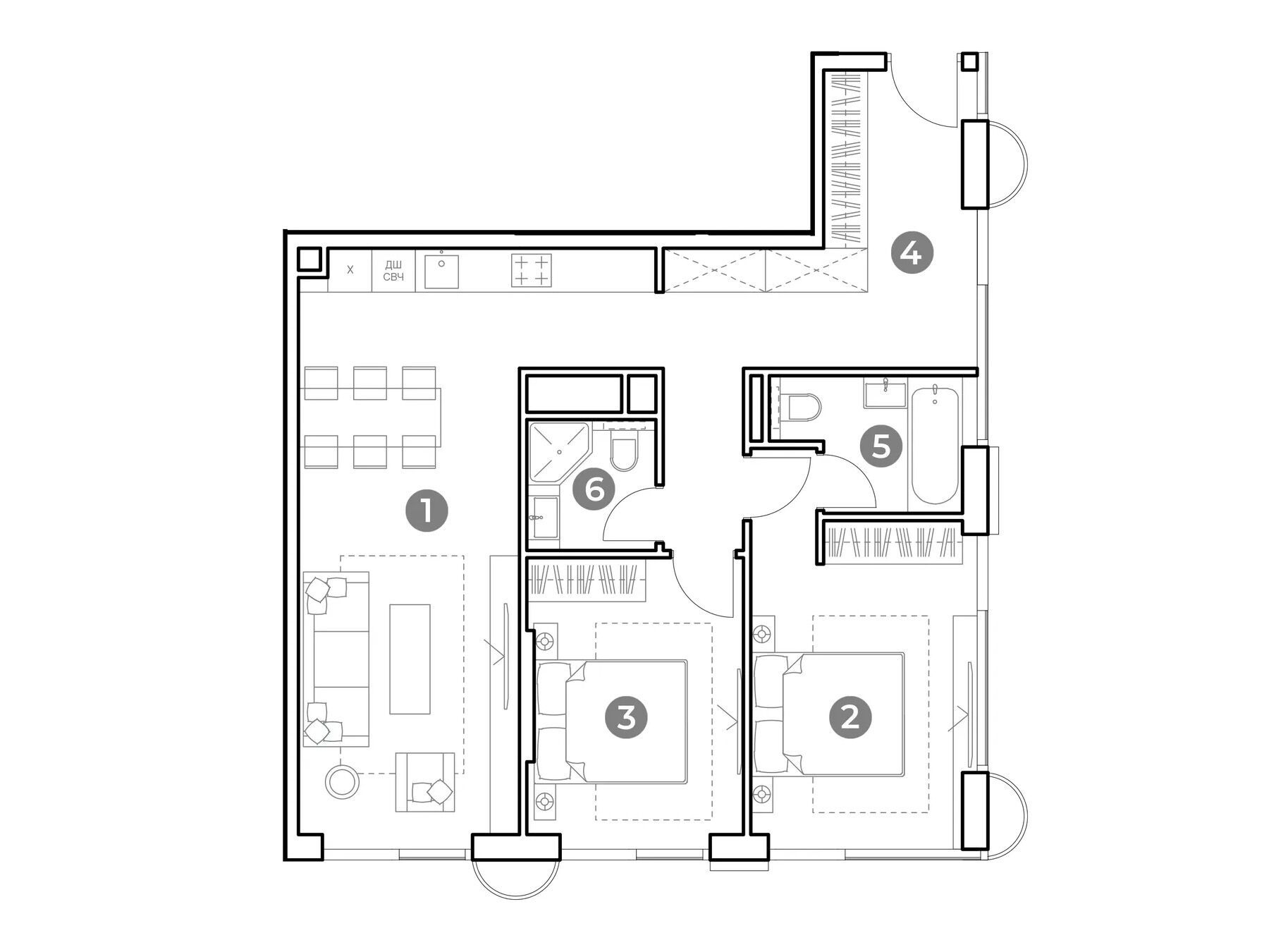 Планировка: 3-комн. квартира 76.90 м² в новостройке Наметкин Тауэр
