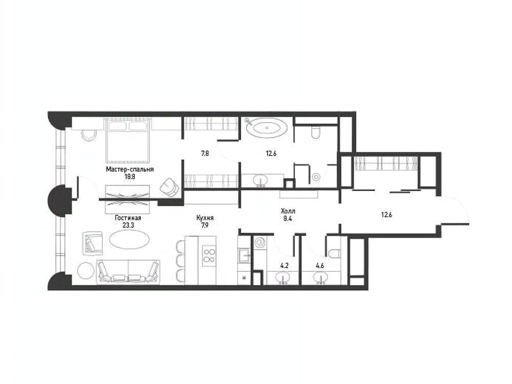 Планировка: 2-комн. квартира 100.20 м² в новостройке Никитский 6