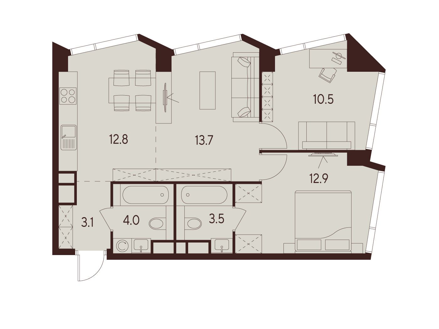 Планировка: 2-комн. квартира 60.50 м² в новостройке ЖК Инди Тауэрз