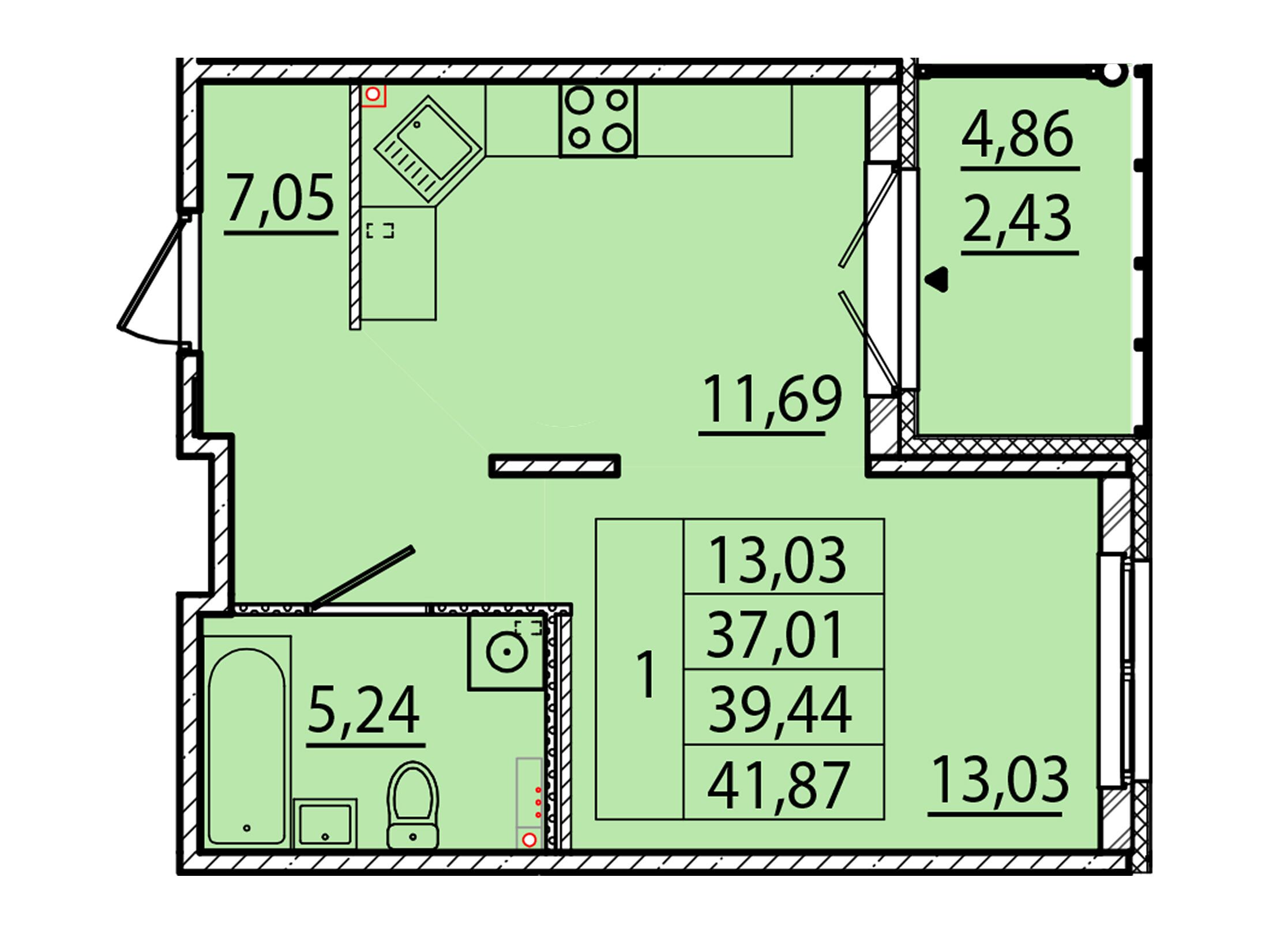 Планировка: 1-комн. квартира 37.01 м² в новостройке Образцовый квартал 15