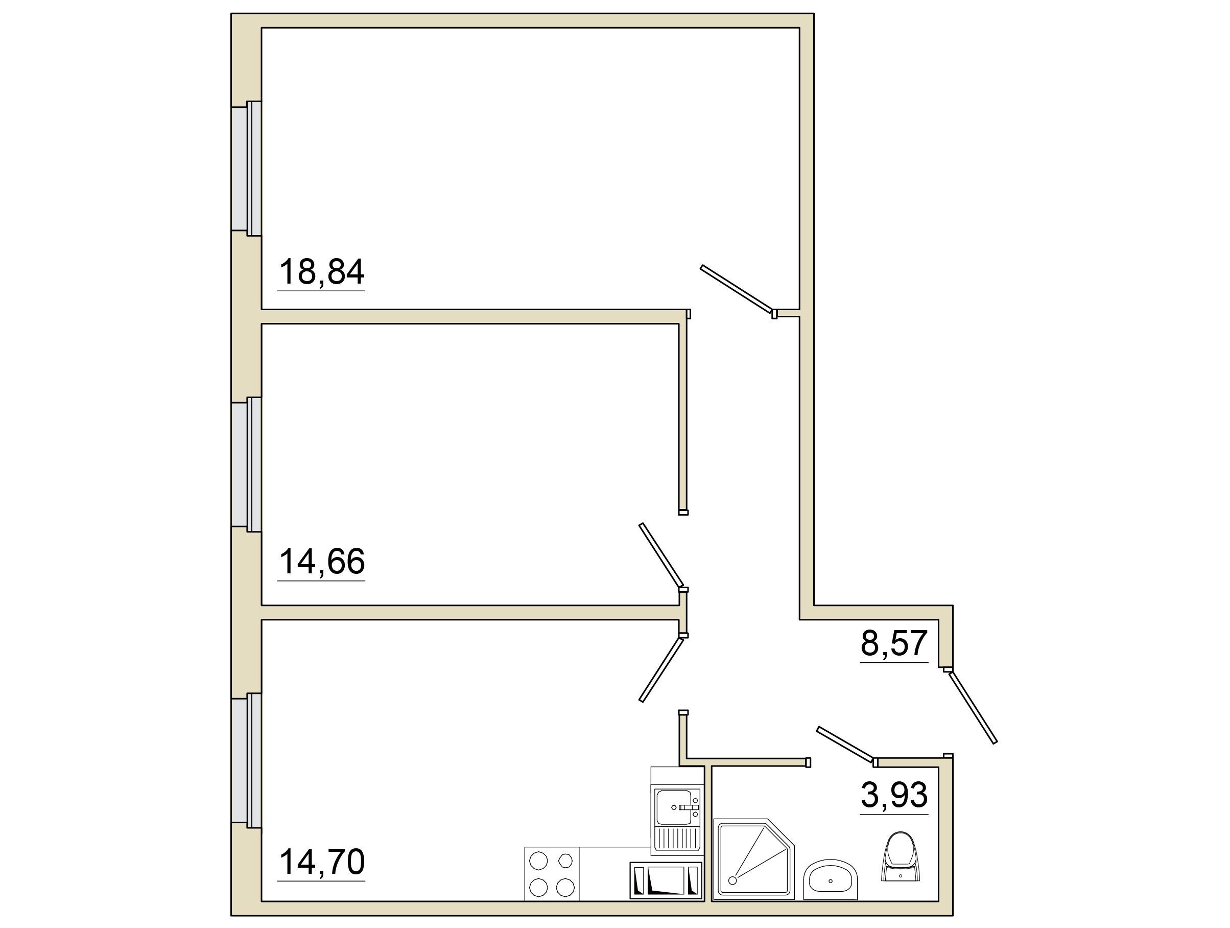 Планировка: 2-комн. квартира 60.70 м² в новостройке Гранхольм Вилладж