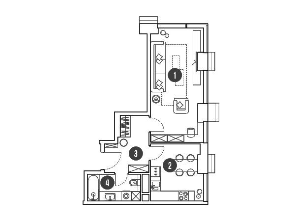 Планировка: 1-комн. квартира 43.20 м² в новостройке Мираполис
