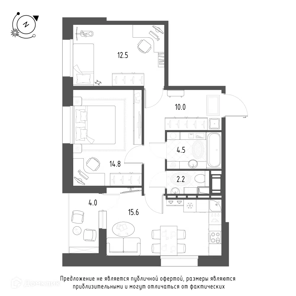 Планировка: 2-комн. квартира 62.00 м² в новостройке Зеленая Река
