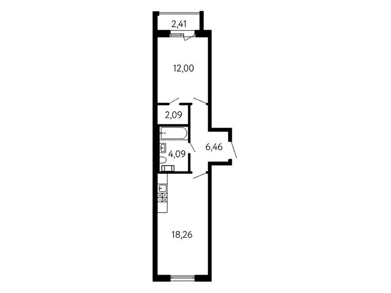 Планировка: 1-комн. квартира 44.11 м² в новостройке 17 линия