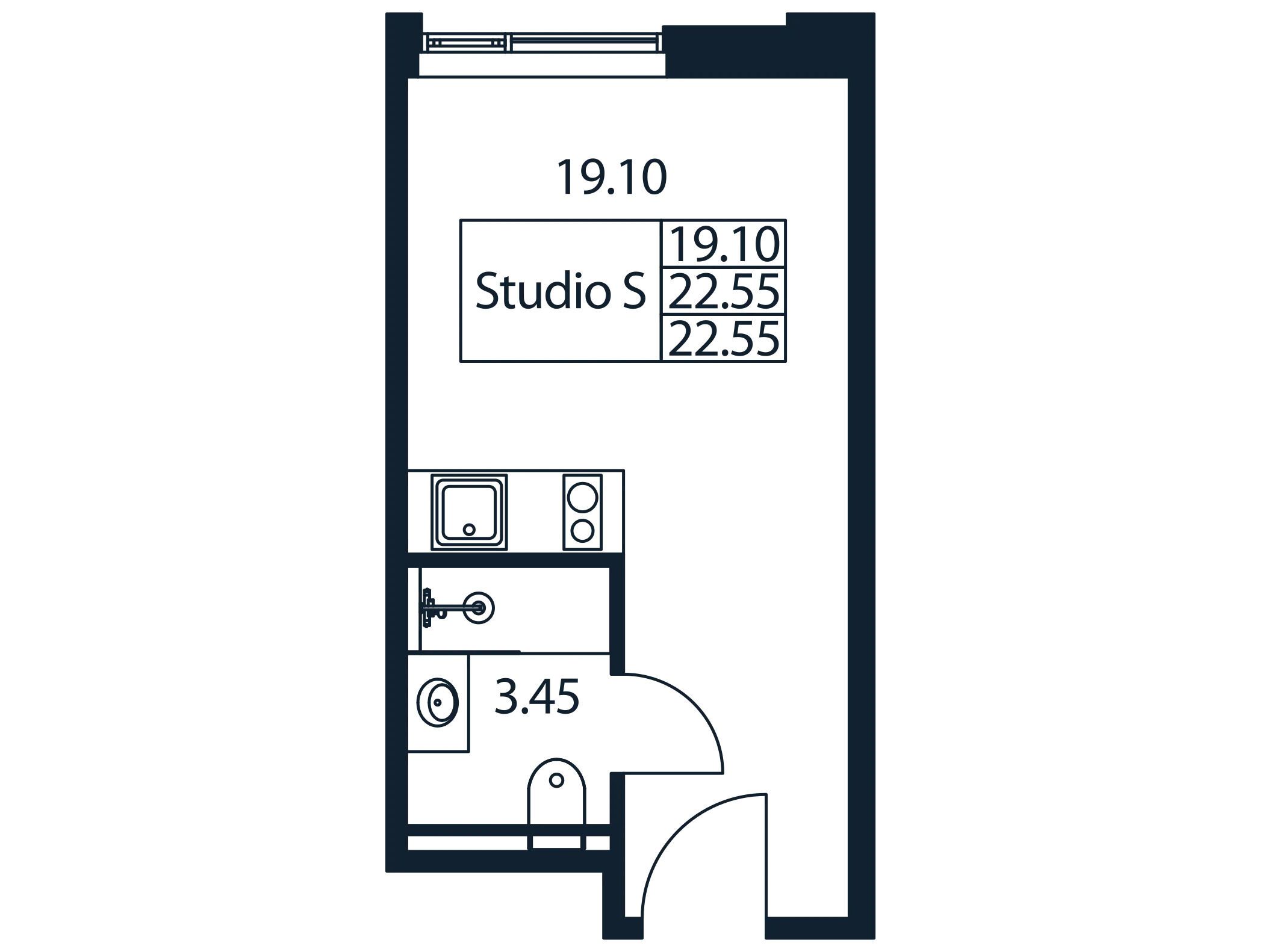 Планировка: Студия 23.40 м² в новостройке Арт Плаза