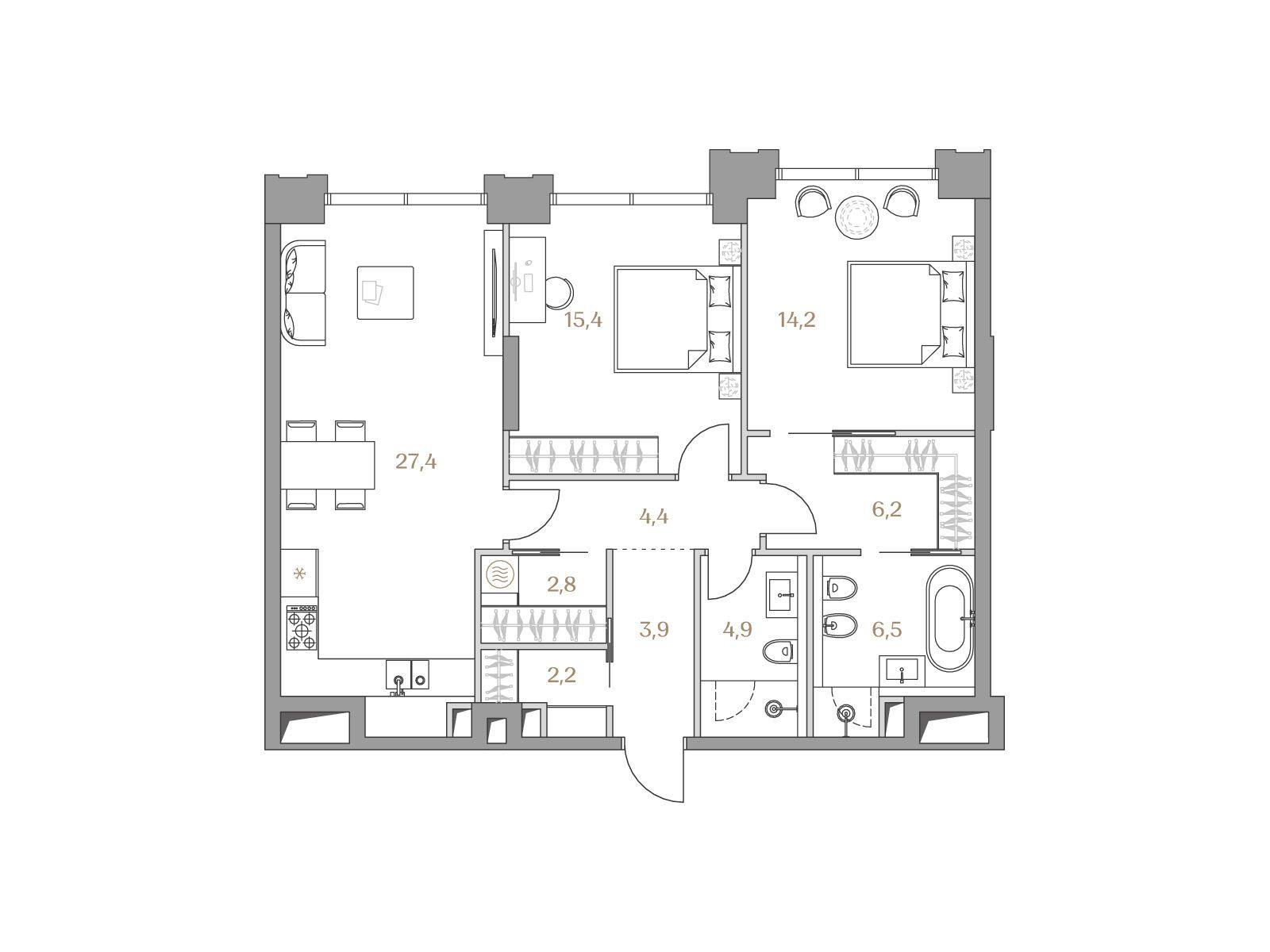 Планировка: 2-комн. квартира 87.90 м² в новостройке Коллекция Лужники