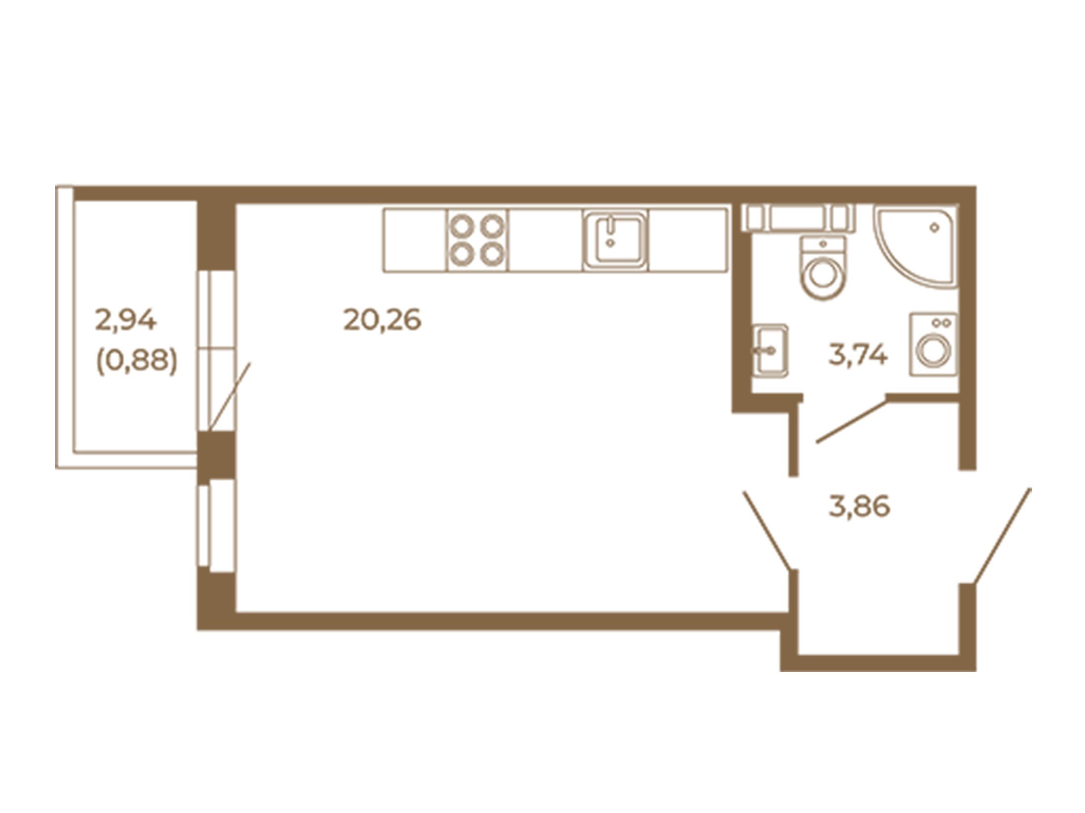 Планировка: Студия 28.74 м² в новостройке Новая история